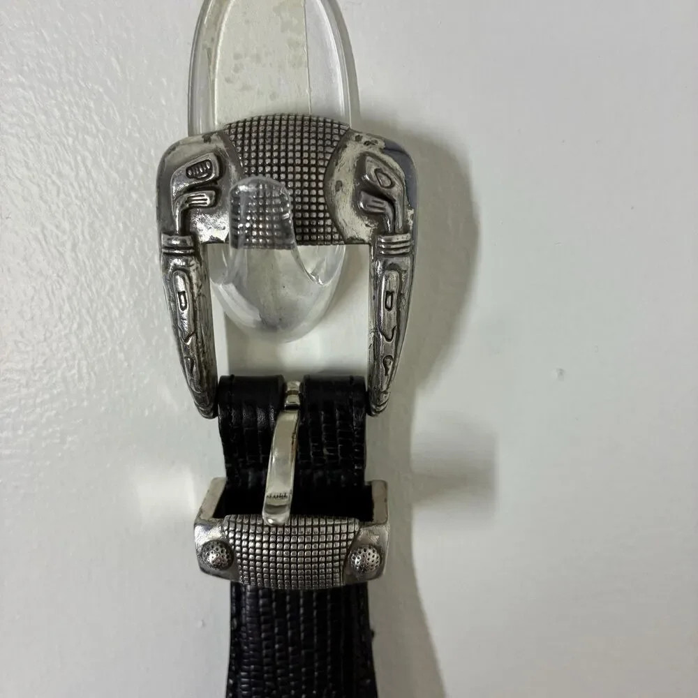 Brighton Leather Belt Mens 38 Black Braided Woven Western Silver Buckle Onyx